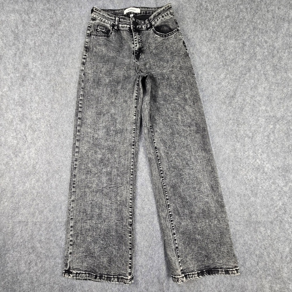 Bamboo Jeans Women 7/8 Gray Wide Leg Acid Wash High Rise Denim